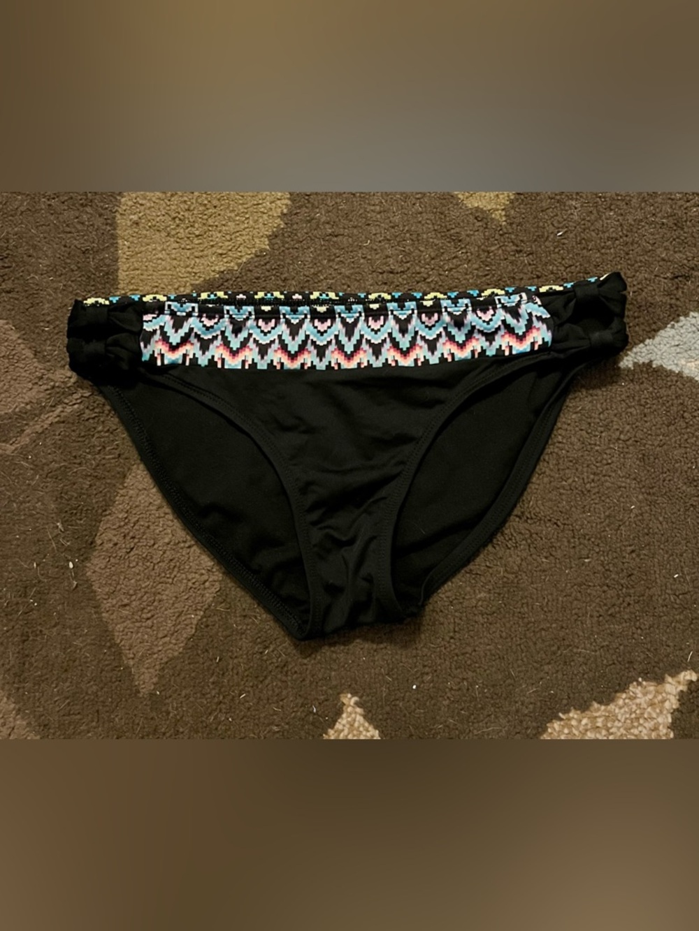 Ana Black Bikini Bottom with Multicolor Aztec Waistband Sz 6